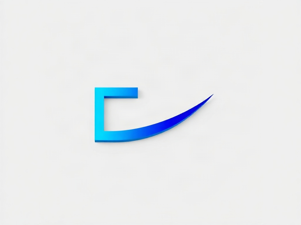 A clean, minimalistic logo mark for a software development company. It features an abstract symbol combining a 'code brackets' motif with a flowing line representing agility. The icon is in a bright cyan and deep blue gradient, with a sleek 3D render. It is placed on a white background, with smooth gradients and no text. High-end design, 8k, photorealistic rendering.
